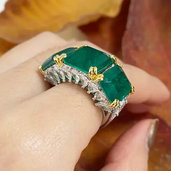 9.5ct Asscher Cut Emerald Three-stone Vintage Cocktail Ring
