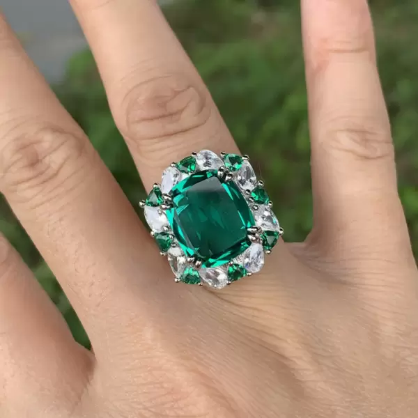 12ct Halo Cushion Cut Emerald Cocktail Ring
