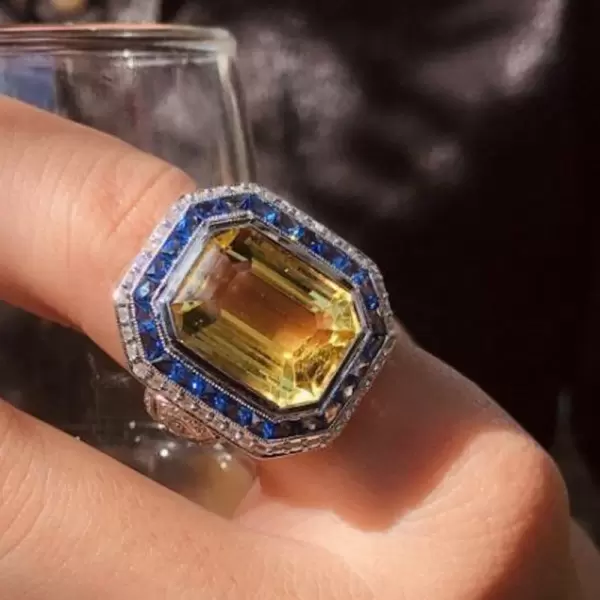 14ct Emerald Cut Yellow Sapphire Cocktail Ring