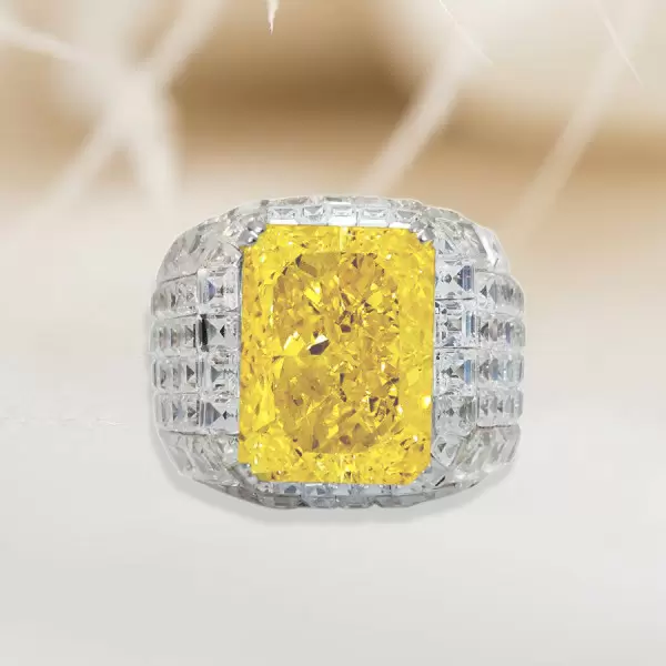 14ct Invisible Setting Radiant Cut Yellow Sapphire Men's Ring