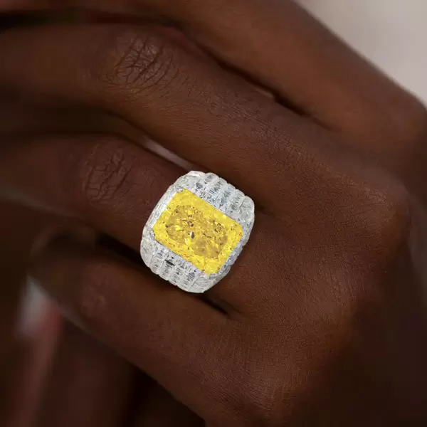 14ct Invisible Setting Radiant Cut Yellow Sapphire Men's Ring
