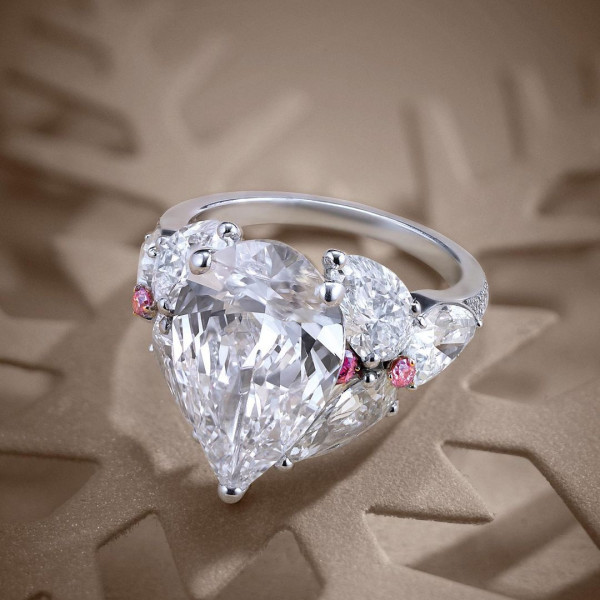 9.5ct Pear Cut White Sapphire Engagement Ring
