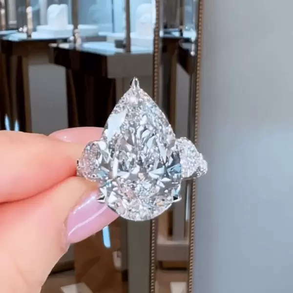 11ct Three-stone Pear Cut White Sapphire Engagement Ring