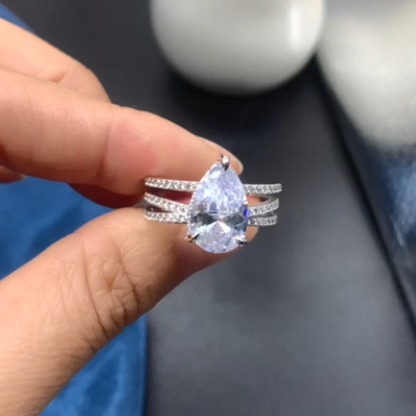 4ct Pear Cut Split Shank White Sapphire Engagement Ring