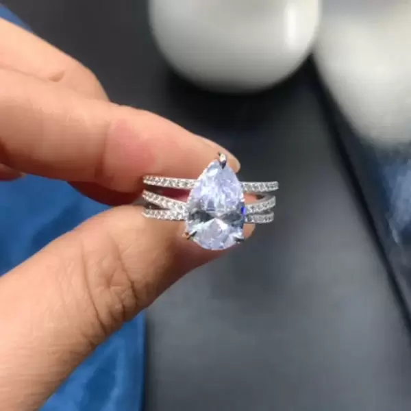 4ct Pear Cut Split Shank White Sapphire Engagement Ring