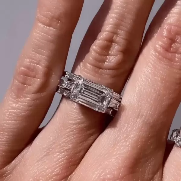 3.35ct Emerald Cut White Sapphire 3pcs Bridal Set