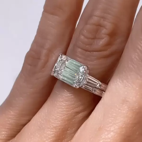 3.35ct Emerald Cut White Sapphire 3pcs Bridal Set