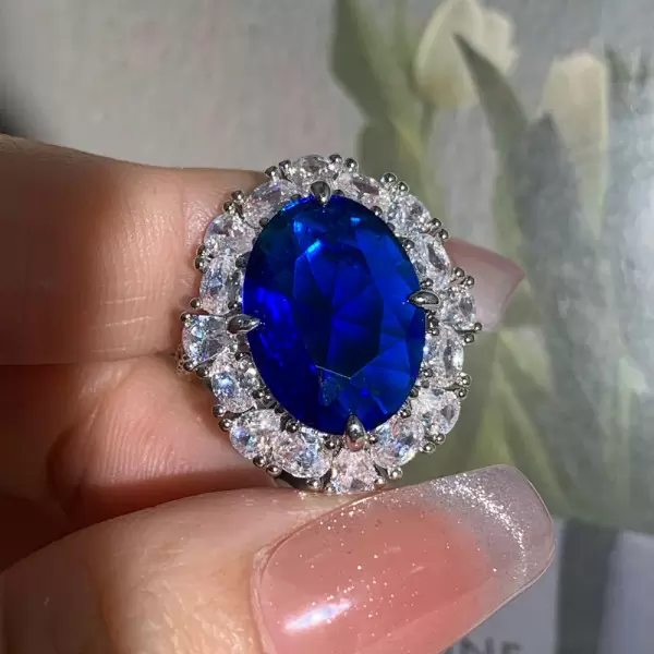 9.3ct Oval Cut Blue Sapphire Halo Cocktail Ring