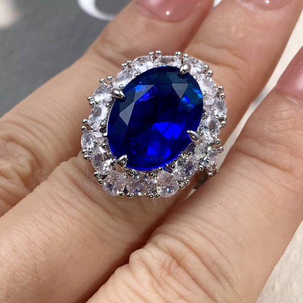 9.3ct Oval Cut Blue Sapphire Halo Cocktail Ring