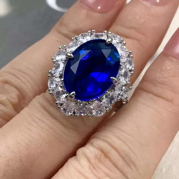 9.3ct Oval Cut Blue Sapphire Halo Cocktail Ring