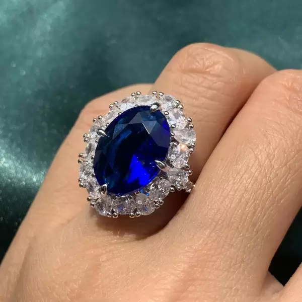 9.3ct Oval Cut Blue Sapphire Engagement Ring