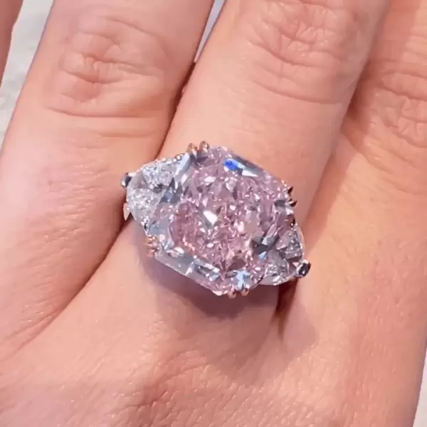10.6ct Princess Cut Pink Sapphire Three Stone Engagement Ring