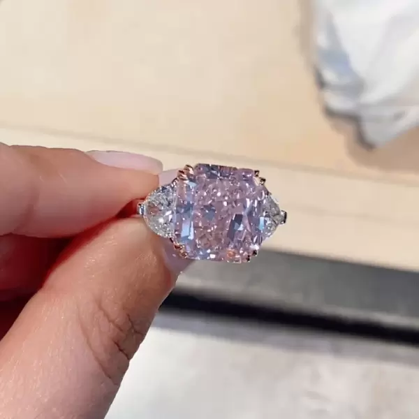 10.6ct Princess Cut Pink Sapphire Three Stone Engagement Ring