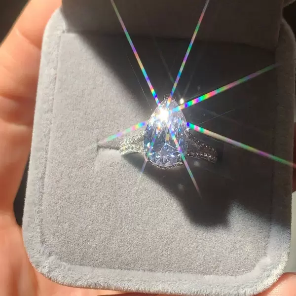 4ct Pear Cut White Sapphire Engagement Ring