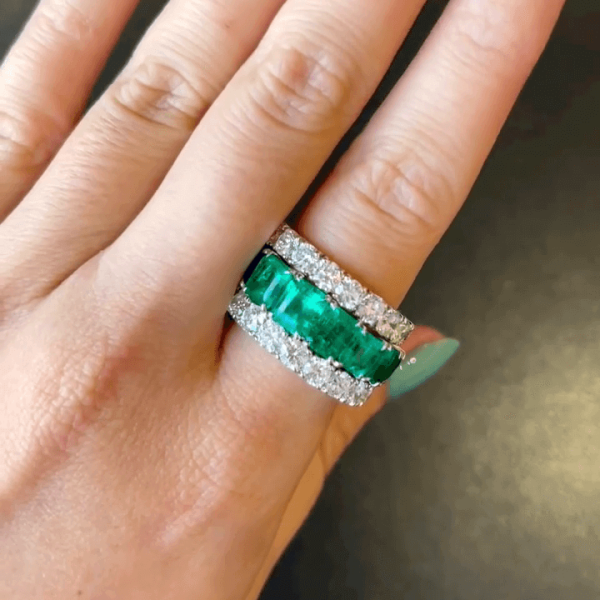 6.5ct Triple Row Radiant Cut Emerald Eternity Band