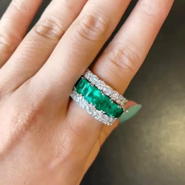 6.5ct Triple Row Radiant Cut Emerald Eternity Band