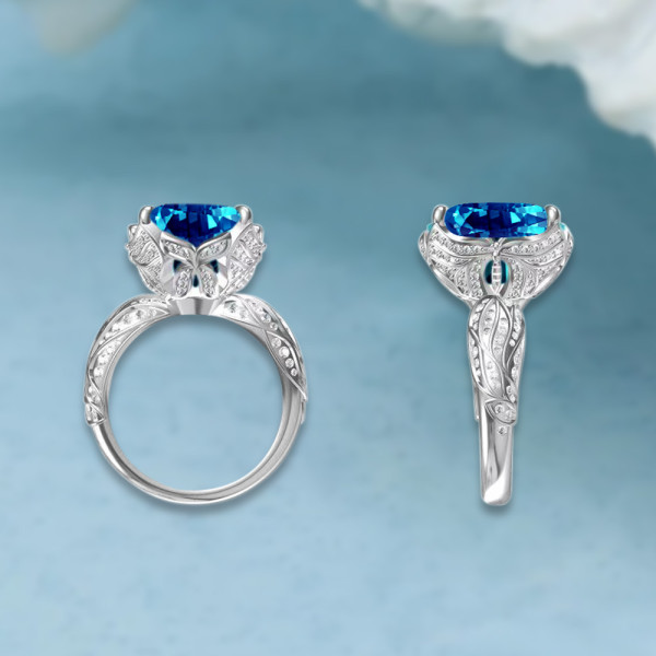 12ct Cushion Cut Aquamarine Mermaid Inspired Cocktail Ring