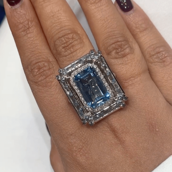 8.4ct Emerald Cut Aquamarine Engagement Ring