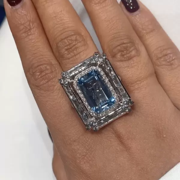 8.4ct Emerald Cut Aquamarine Engagement Ring