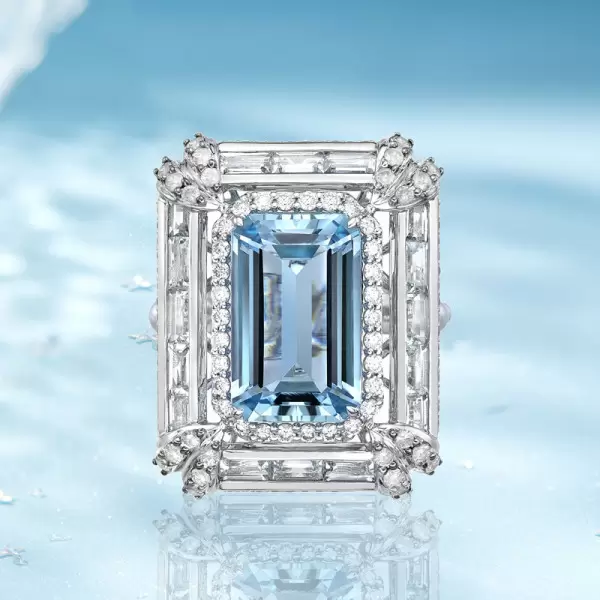 8.4ct Emerald Cut Aquamarine Engagement Ring
