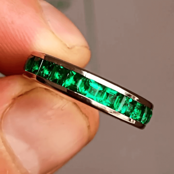 4.5ct Emerald Cut Green Sapphire Eternity Band