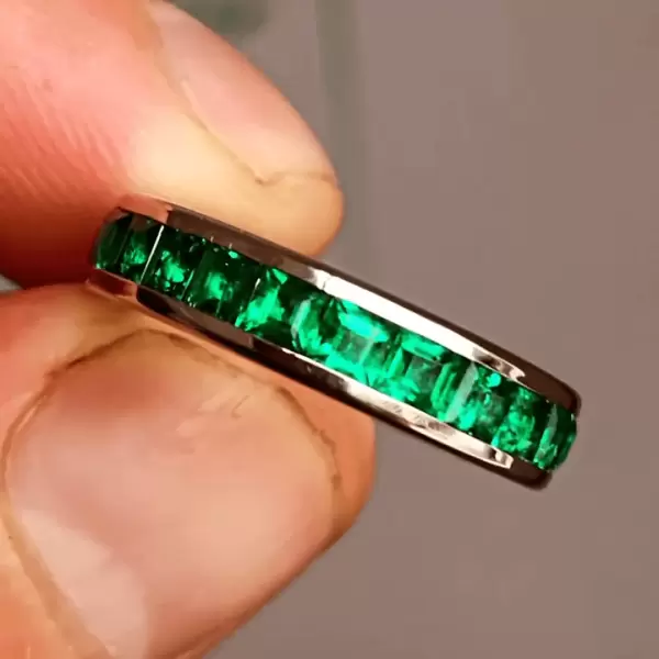 4.5ct Emerald Cut Green Sapphire Eternity Band