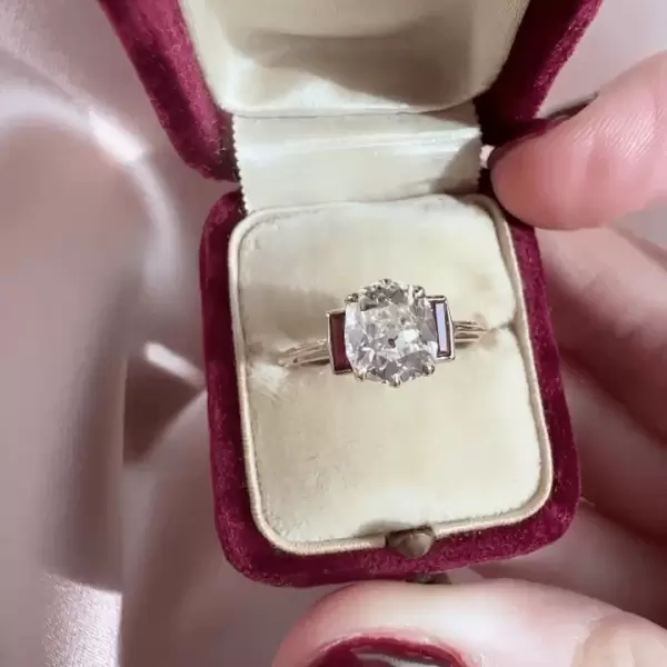 3ct Three-stone Cushion Cut White Sapphire Ring in Gold