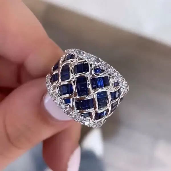 9ctw Emerald Cut Blue Sapphire Wedding Band