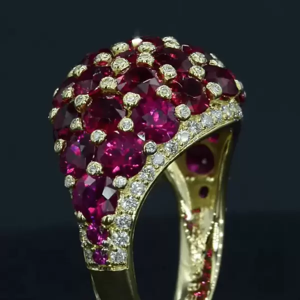 14.5CTW Round Cut Ruby & Diamond Pavé Cocktail Ring