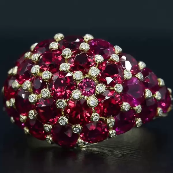 14.5CTW Round Cut Ruby & Diamond Pavé Cocktail Ring