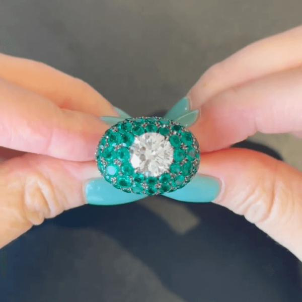 20.5ct Round Cut White & Green Sapphire Invisible Setting Ring