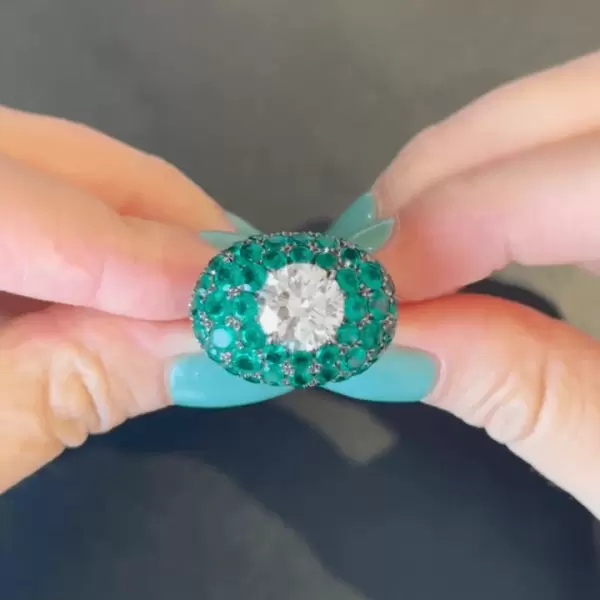 20.5ct Round Cut White & Green Sapphire Invisible Setting Ring
