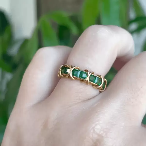 2.15ct Emerald Cut Green Sapphire Wedding Band in Gold