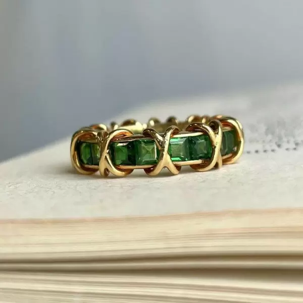2.15ct Emerald Cut Green Sapphire Wedding Band in Gold