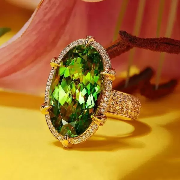 12.65ct Oval Cut Green Tourmaline Ring in Gold