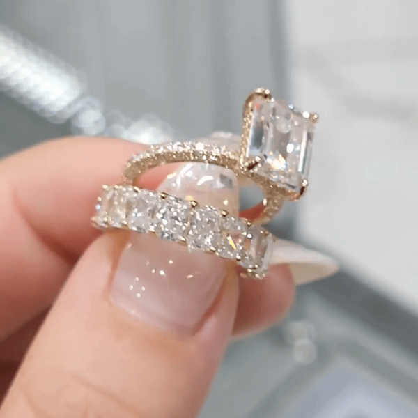 3.75ct Emerald Cut White Sapphire 2pcs Bridal Set in Gold