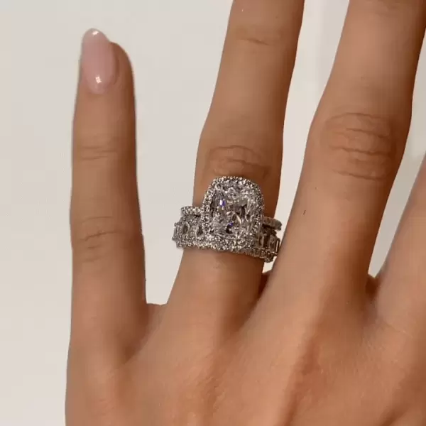 6.8ct Cushion Cut White Sapphire 2pcs Bridal Set