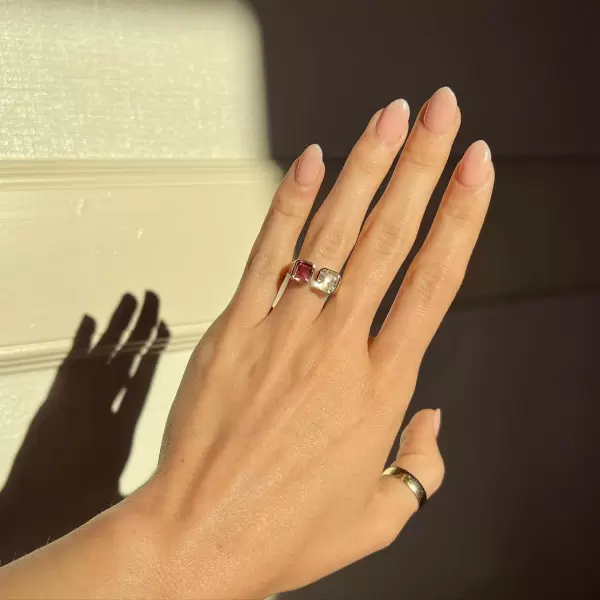 1.95ct Radiant Cut Ruby & White Sapphire Ring in Gold