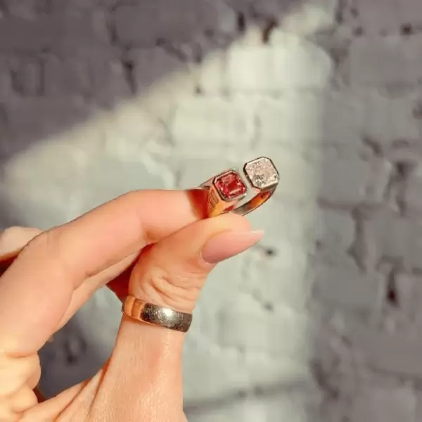 1.95ct Radiant Cut Ruby & White Sapphire Ring in Gold