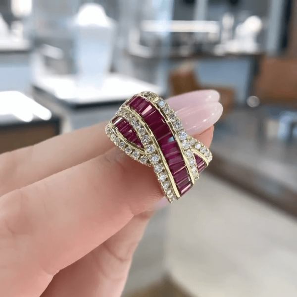 8.95ct Emerald Cut Ruby Engagement Ring in Gold