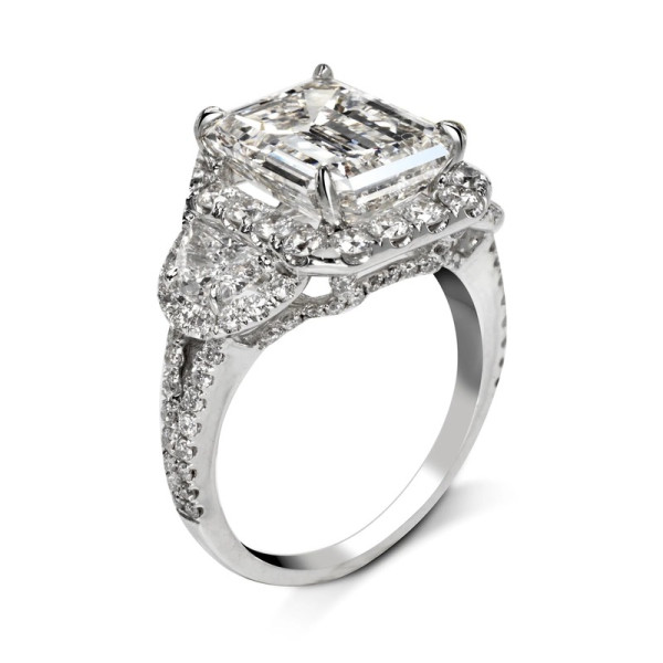 7ct Halo Emerald Cut White Sapphire Engagement Ring