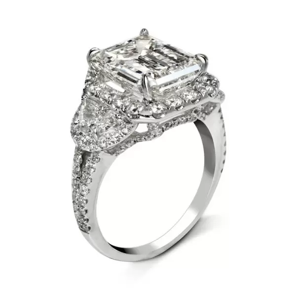 7ct Halo Emerald Cut White Sapphire Engagement Ring