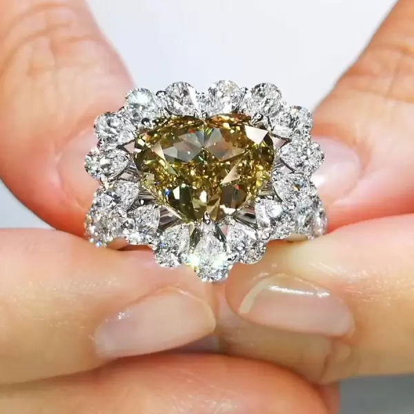 6ct Halo Heart Cut Champagne Sapphire Engagement Ring