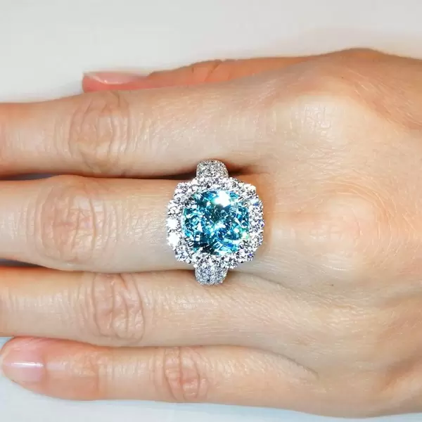 5ct Halo Cushion Cut Aquamarine Engagement Ring SayaBling Jewelry