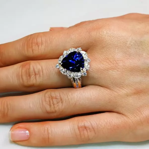 8ct Halo Trillion Cut Sapphire Engagement Ring