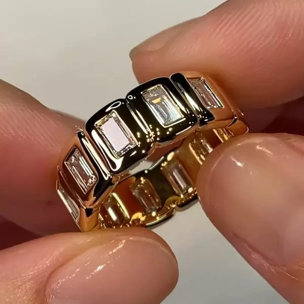 Bazel White Sapphire Wide Wedding Band in Gold