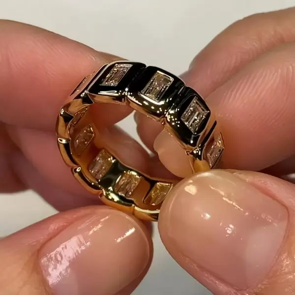 Bazel White Sapphire Wide Wedding Band in Gold