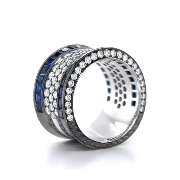 5.5ct Princess Cut Sapphire Bold Paved Wedding Band