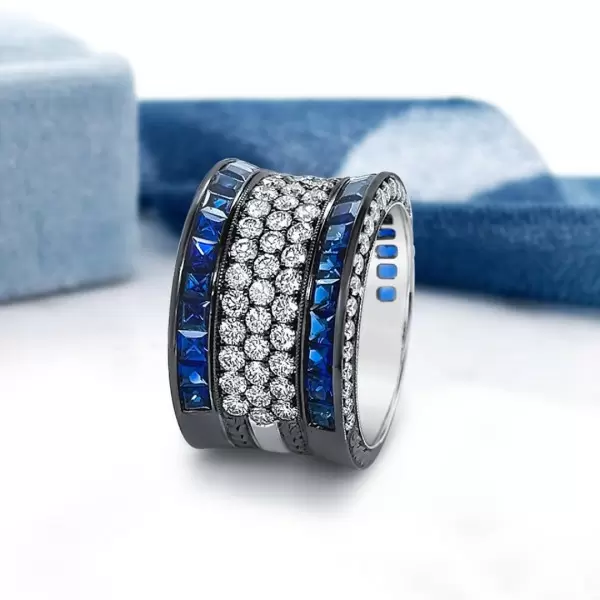 5.5ct Princess Cut Sapphire Bold Paved Wedding Band