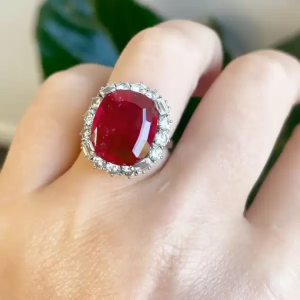 11ct Halo Cushion Cut Ruby Engagement Ring